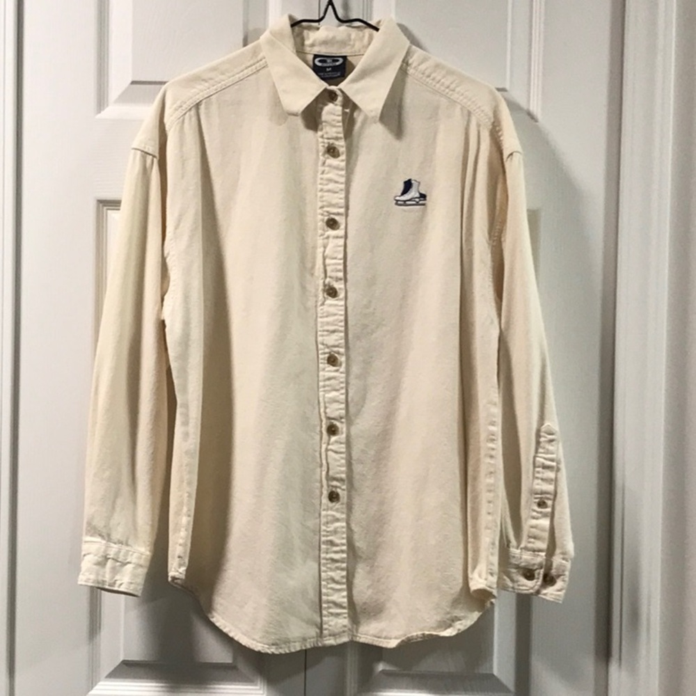 Cream Casual Button Down Shirt with Embroidery